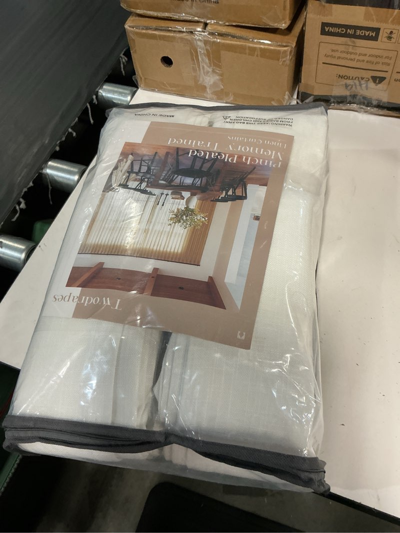 Condition photo showing Good Condition for 102 inch long curtains for living dining room pinch pleated back tab light filter privacy that let light in drapes 2 panels set boho neutral beige white ivory linen curtain panels 102 inch length beige white 50"w x 102"l (pack of 2)