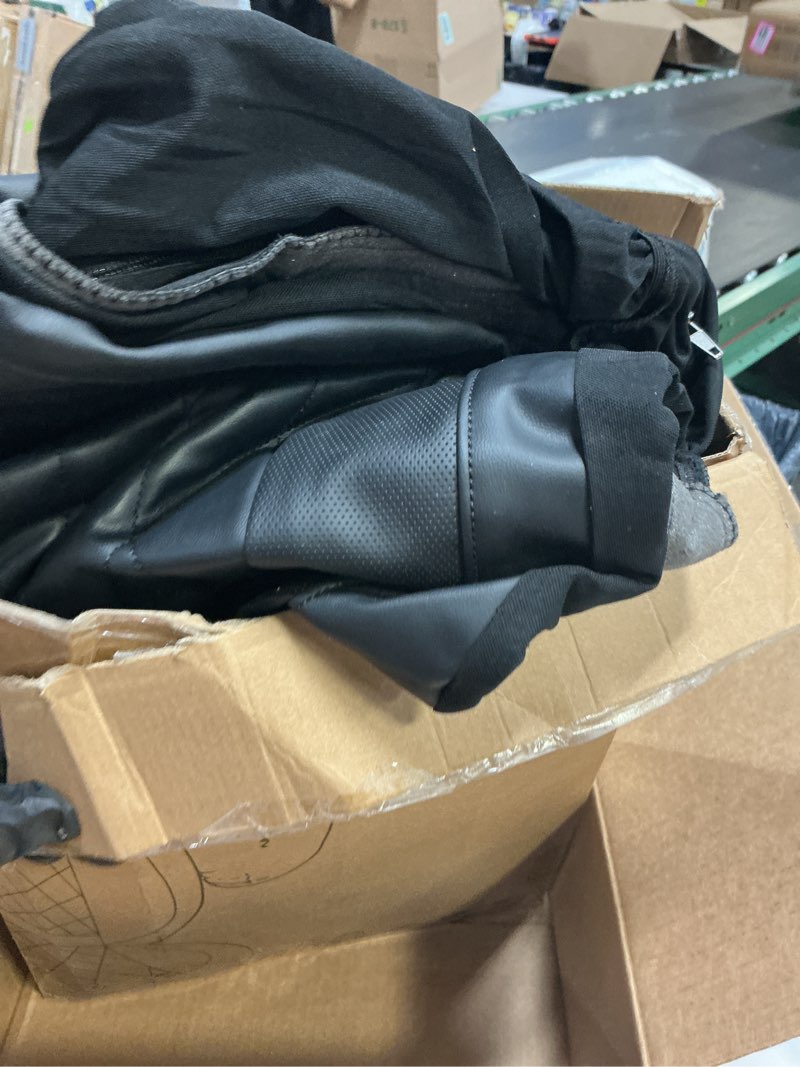 Condition photo showing As Is for car pass piping luxury faux pu leather two front car seat covers, waterproof anti slip seat covers compatible with front seat armrests,universal fit for suvs,vans,trucks, airbag compatible(all black) all black two front