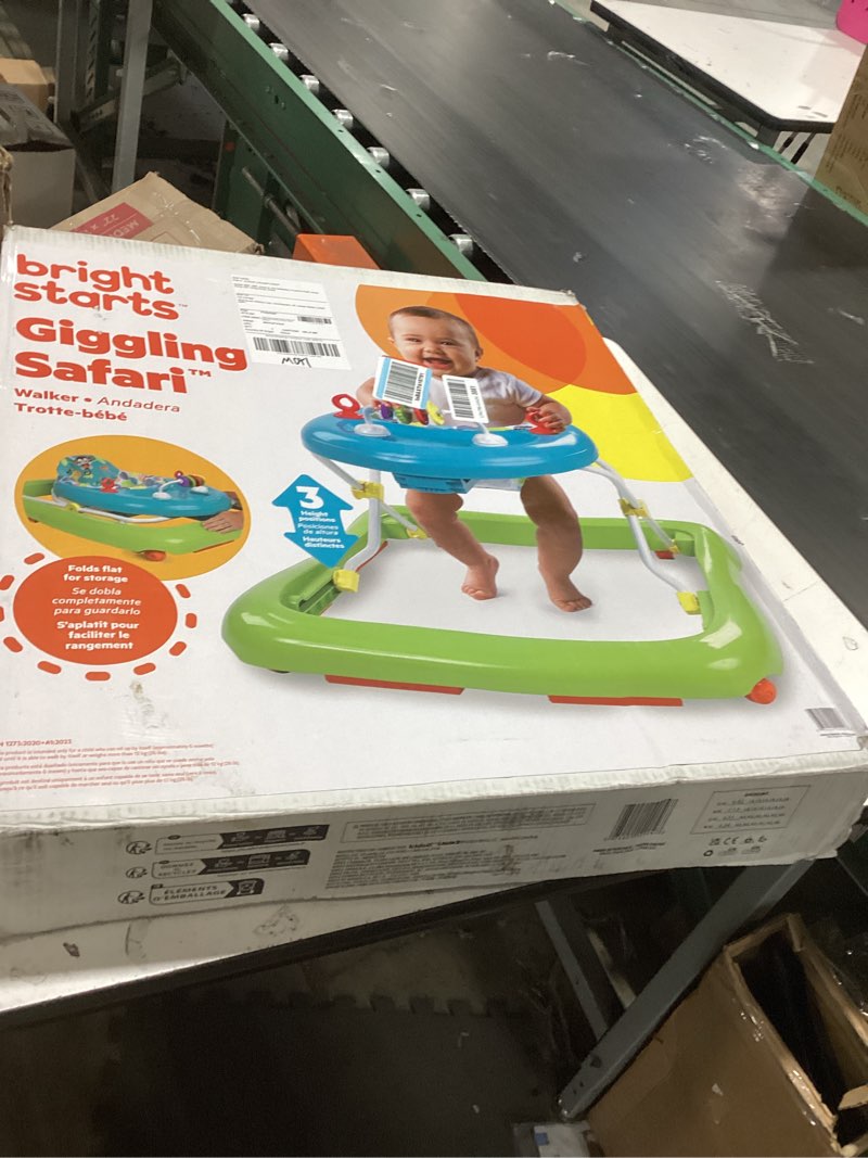 Condition photo showing New/Like New for bright starts giggling safari walker with easy fold frame for storage, ages 6 months +
