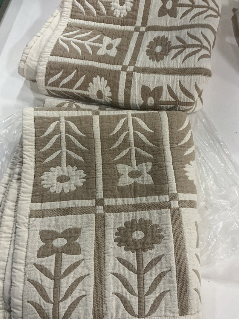 Condition photo showing Good Condition for quince , organic cotton jacquard floral, sham set of 2/king/toffe