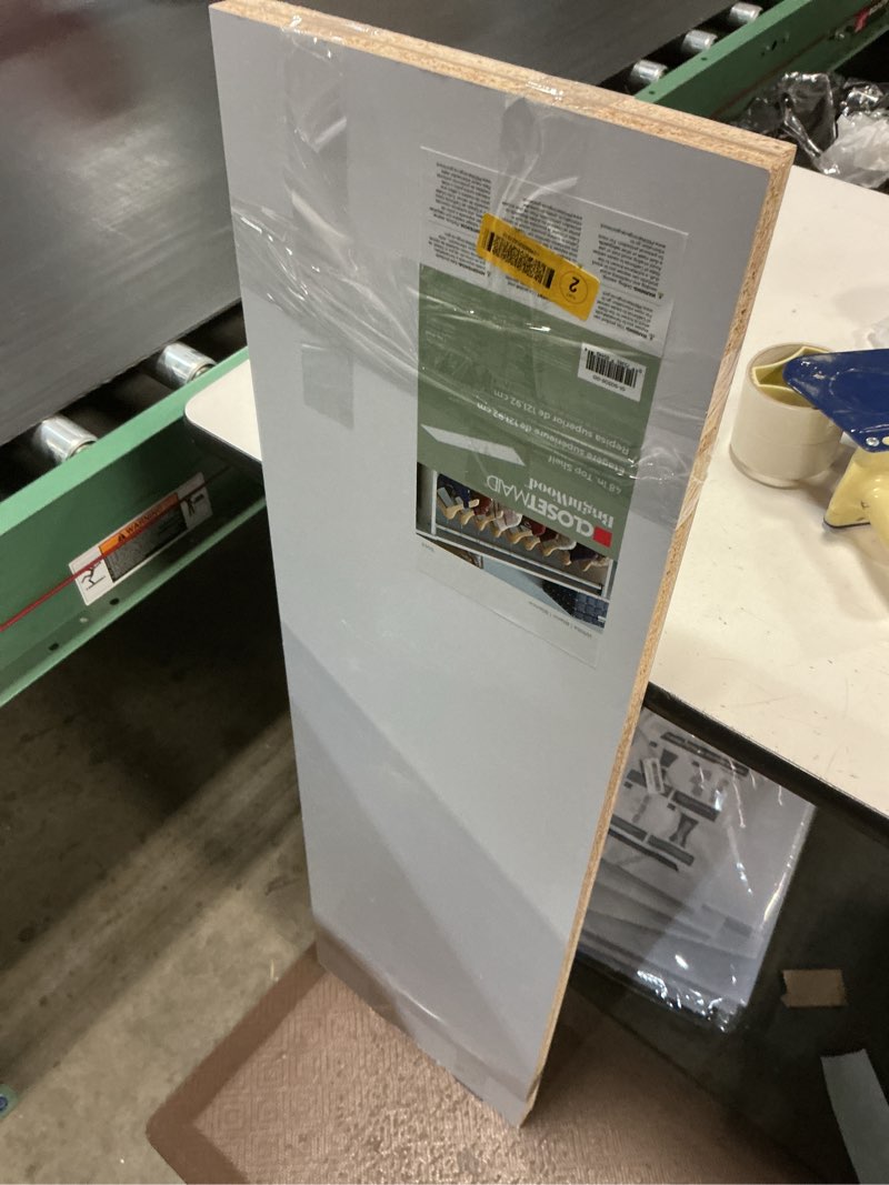 Condition photo showing As Is for closetmaid brightwood 48-in x 14-in d white solid shelving wood closet shelf (1 shelf)