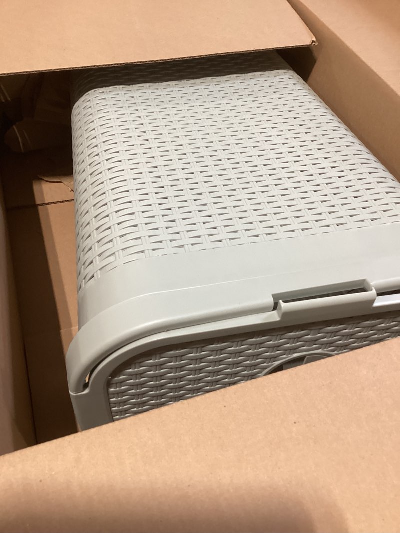 Condition photo showing Good Condition for mind reader slim laundry hamper with lid, 40l clothes basket, premium wicker design, plastic, mint mint single