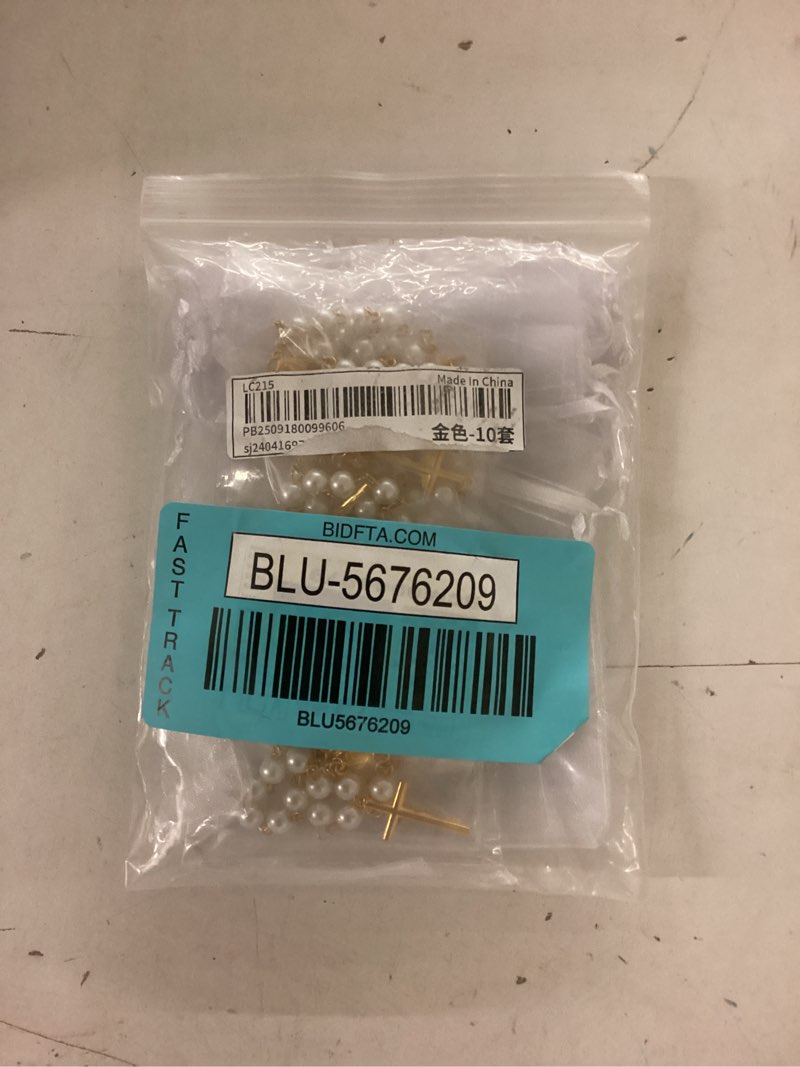Condition photo showing New/Like New for 30pcs mini rosary beads ivory color faux pearls cross bracelet rosaries in bulk with gift bags communion decorations baptism favors for guests women christening weddings party gold