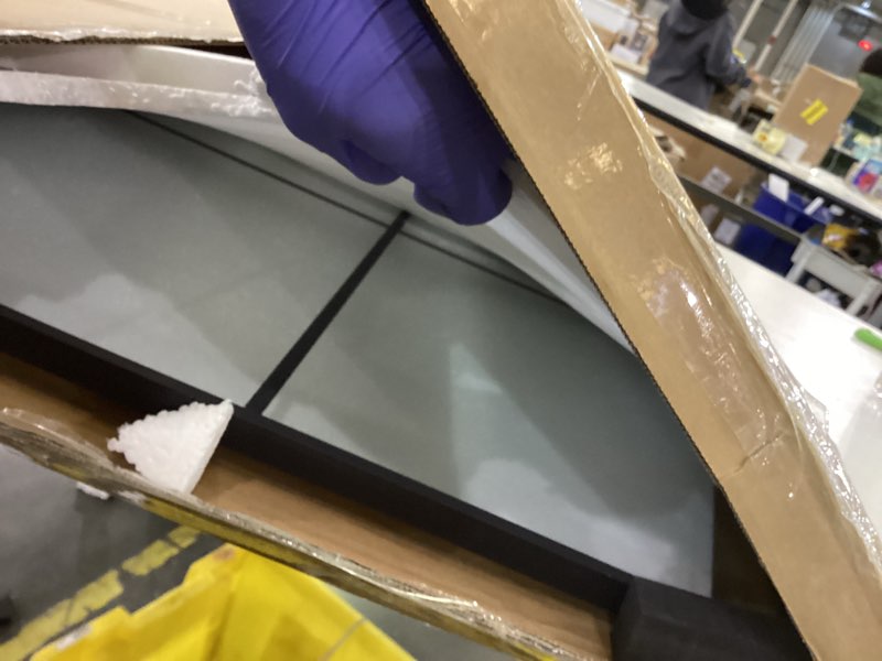 Condition photo showing As Is for Delma Full Length Mirror, 28"x 55" Window Pane Decorative Mirror for Wall, Black Metal Framed Wall Decor, Wall Mounted, Hanging or Leaning for Bedroom, Living Room, Entryway Black 55"L x 28"W