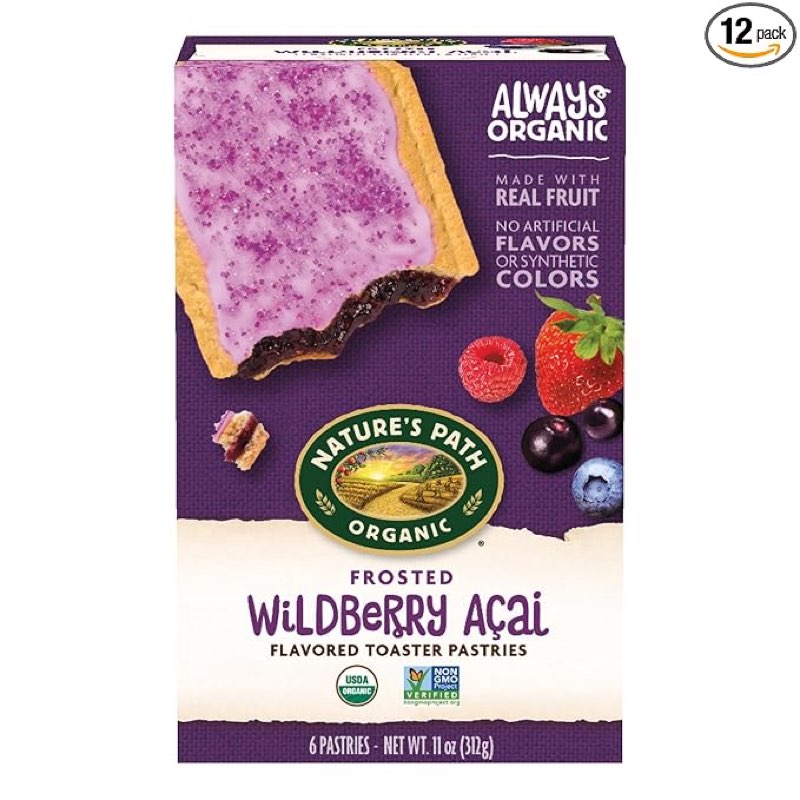 (2026/jun/17)nature's path organic frosted wildberry açai toaster pastries, 11 oz (pack of 12), raspberries, blueberries & strawberries, non-gmo