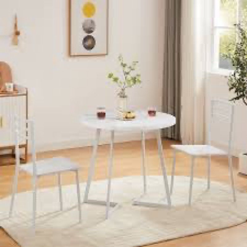 VECELO Small Round Dining Table Set for 2, Wood Tabletop with Strong Metal Frame, Modern Dinette wit