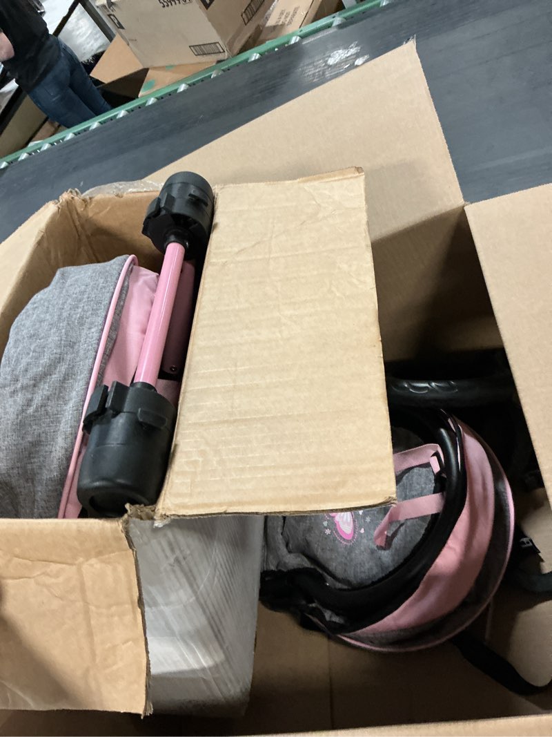 Condition photo showing Good Condition for bayer: xeo twin pram - butterfly grey & pink - matching handbag, adjustable handle, for dolls up to 20"