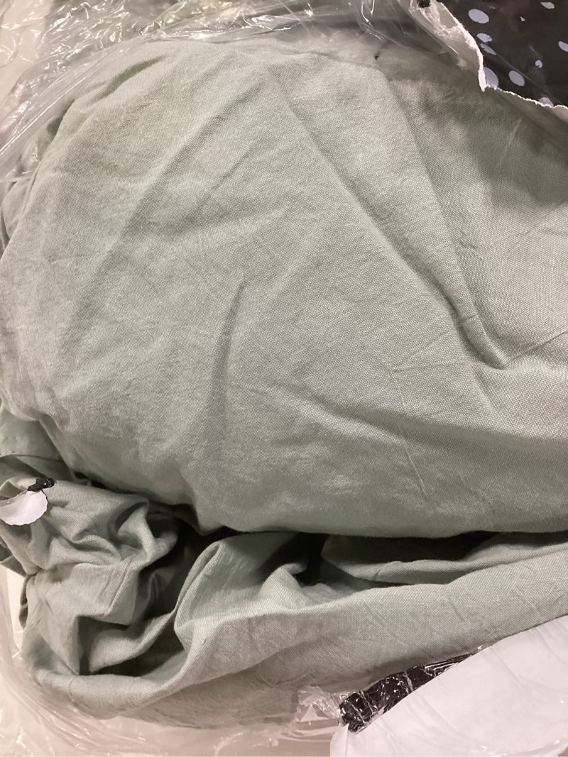 Condition photo showing Good Condition for jiyuan queen size sheet set, 4-piece - 100% washed cotton, linen-like soft & breathable, includes deep pocket fitted & flat sheet with 2 pillowcases, hotel quality, heathered sage green heathered sage green queen