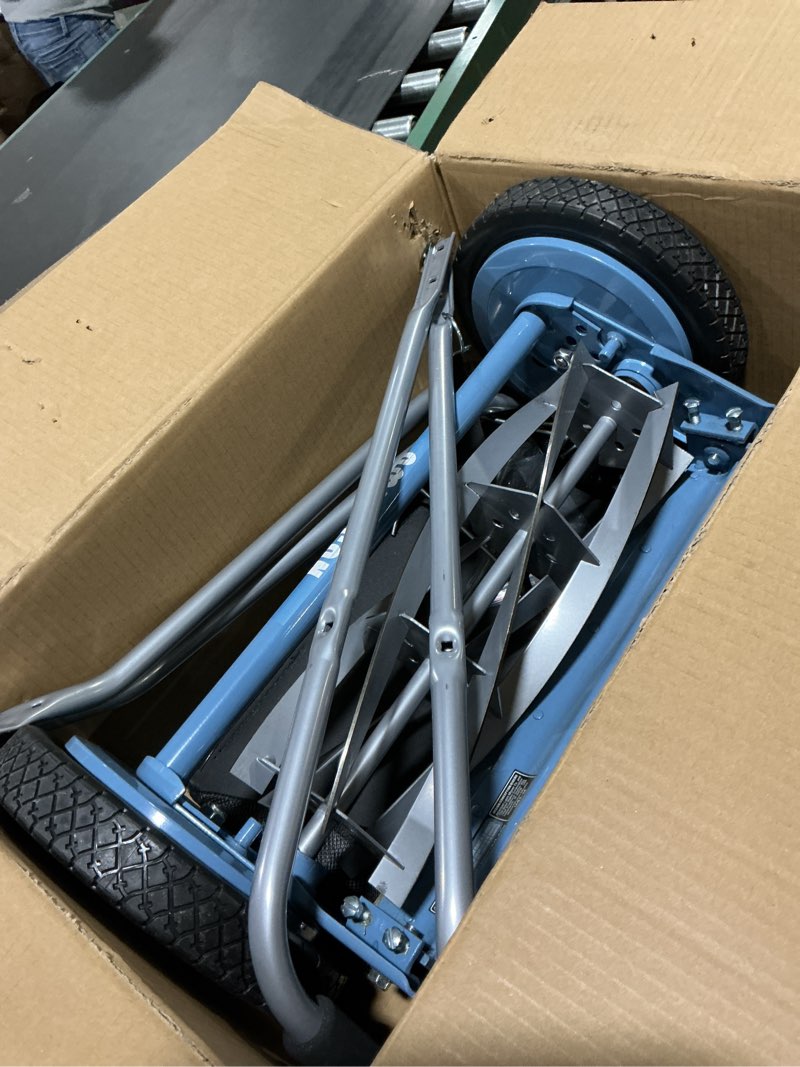 Condition photo showing As Is for american lawn mower company 1604-16 16-inch 5-blade walk behind reel mower with grass catcher 16" 5 blade + grass catcher