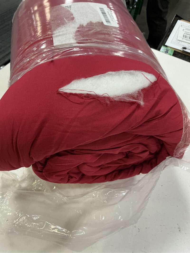 Condition photo showing As Is for mybedsoul 3 pieces burgundy comforter set king size, damask bed in a bag for king bed, lightweight microfiber boho bedding sets with comforter, sheet, pillowcases & shams for all season(90\"x104\") king burgundy