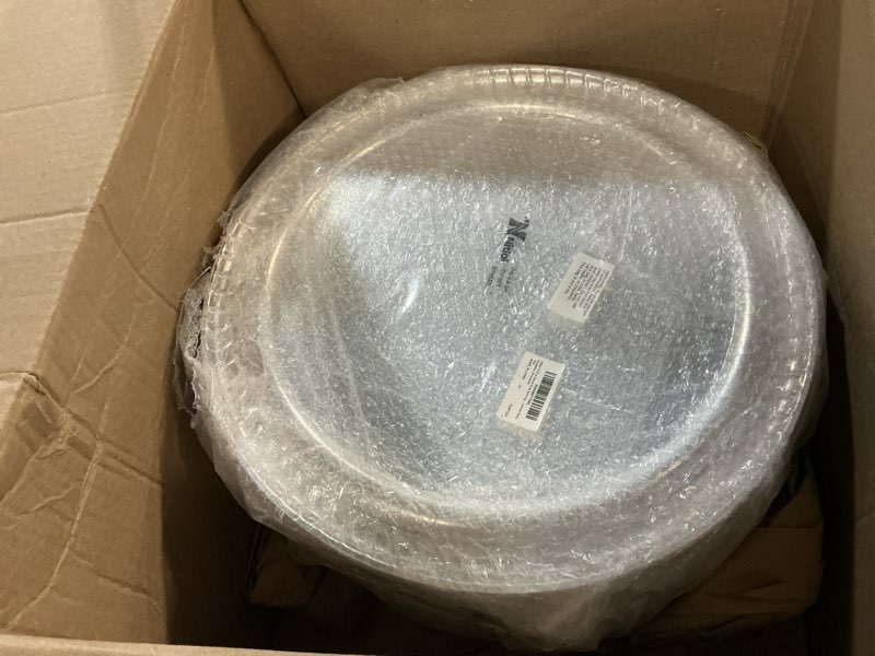 Condition photo showing New/Like New for nitial 12 pcs heavy duty serving tray with clear lid, round elegant gold catering trays disposable large plastic platters for fruit cake sandwich food picnic party supplies (18 inches) 12 18 inches