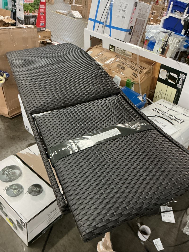 Condition photo showing As Is for costway 1pc folding patio chaise lounge chair outdoor rattan adjustable recliner quick dry foam all weather