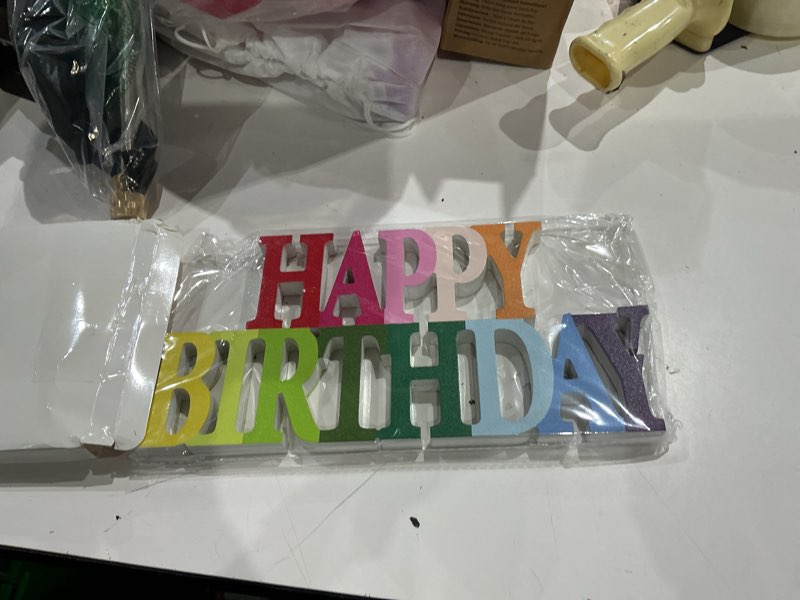 Condition photo showing As Is for novabright happy birthday sign centerpieces for table birthday party decorations for women bday birthdays themed celebration party supplies(rainbow,glitter) rainbow no glitter