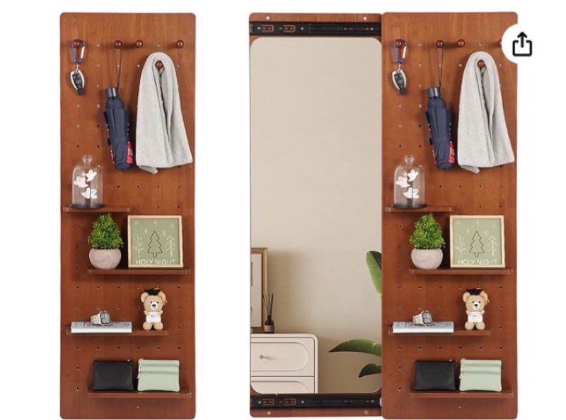 wall mounted full length mirror with adjustable shelf, 47.64" classic design, high definition reflection for bedroom, living room or entrance, space saving multifunctional decor