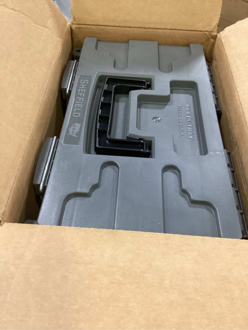 Condition photo showing Good Condition for sheffield 12755 storage bins with lids, 2-pack stackable storage bins, made in usa, lockable and water-resistant containers with lids, plastic containers for home, classroom, and dorm gray combo