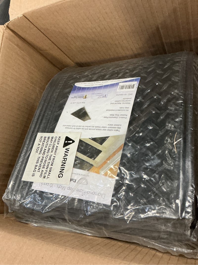 Condition photo showing Good Condition for Rubber-Cal "Diamond-Plate Non-Slip Rubber Tread Stair Mats (6 Pack), Black, 9.75" X 29.75" Industrial