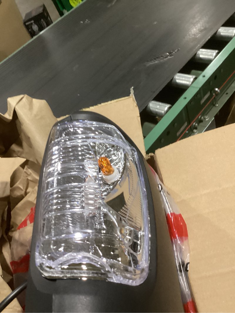 Condition photo showing As Is for **brokenplastic cover over turn  signal**replacement driver left side door mirror long extension view tow mirror power and heated with signal light indicator for ford transit 150 250 350 from 2010 to 2024 driver (lh) side