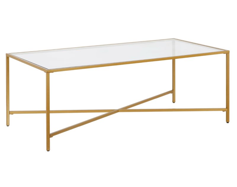 Henley 48'' Wide Rectangular Coffee Table with Glass Top in Brass