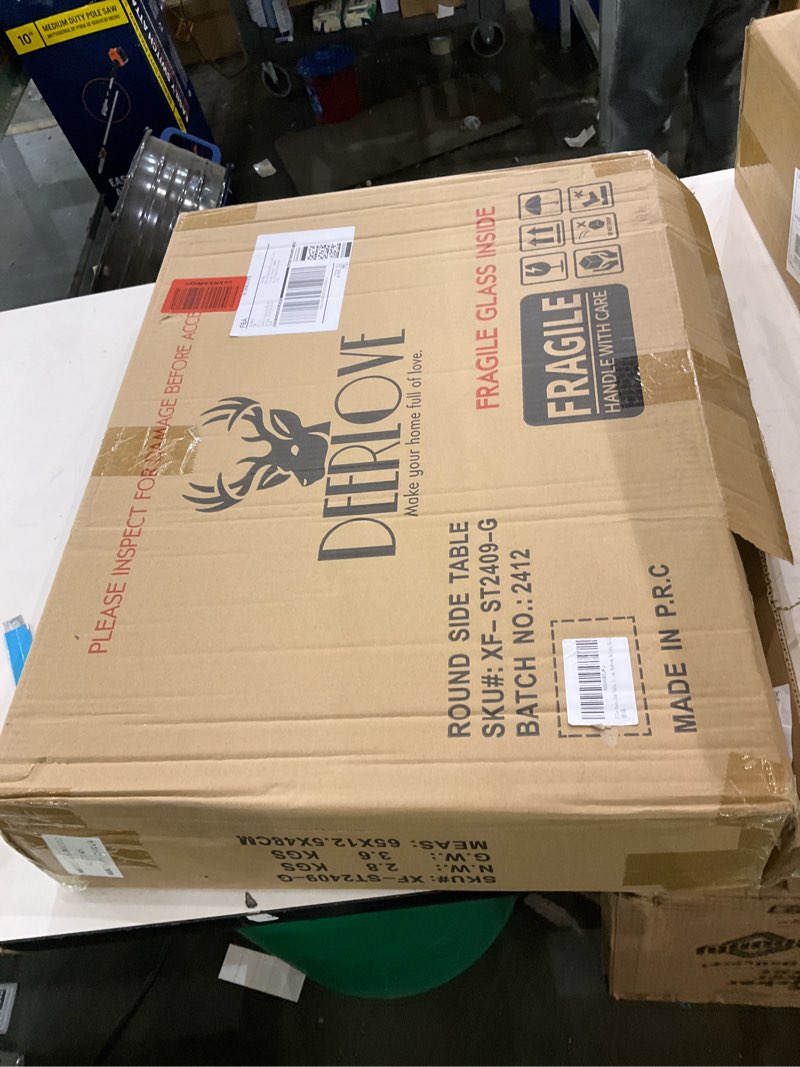 Condition photo showing As Is for deerlove 2 Tier Round Side Table, 16" Small Metal End Table with Removable Wooden Tray, Round Accent Sofa Coffee Side Table for Living Room, Bedroom, Balcony (Black)