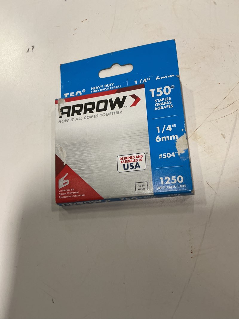 Condition photo showing As Is for DESC: ARW T50 1/4-IN STAPLE 125 MODEL: 50412SP Arrow T50 1/4" stainless steel staples