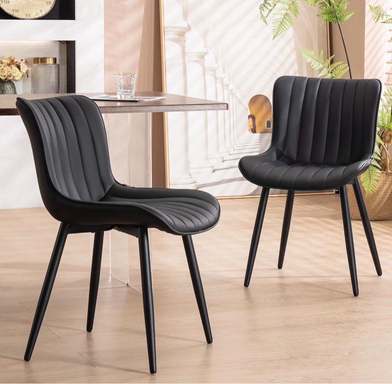 YOUNUOKE Black Dining Chairs Set of 2, Faux Leather Upholstered Kitchen & Dining Room Chairs with Back, Mid Century Modern Minimalist Accent Chair Armless for Guest Reception Waiting Living Room