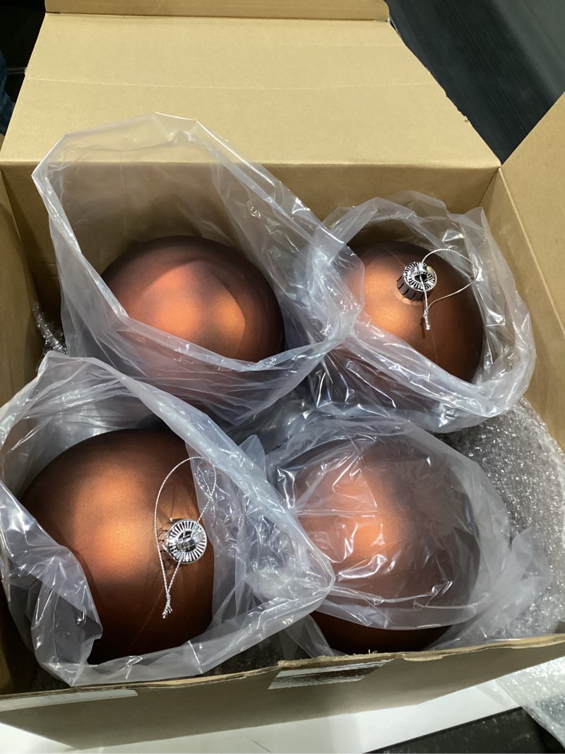 Condition photo showing Good Condition for Poen 12 Pcs 6 Inch Extra Large Christmas Ball Ornaments Giant Jumbo Christmas Tree Ball Decoration Shatterproof Huge Big Xmas Hanging Ornaments for Indoor Outdoor Holiday Party Decor(Brown)