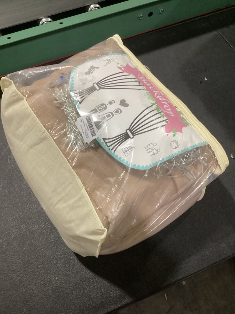 Condition photo showing As Is for 6 Panels Deep Champagne Ceiling Curtains with Lights for Weddings - 5ftx30ft Wrinkle-Free Tulle Fabr