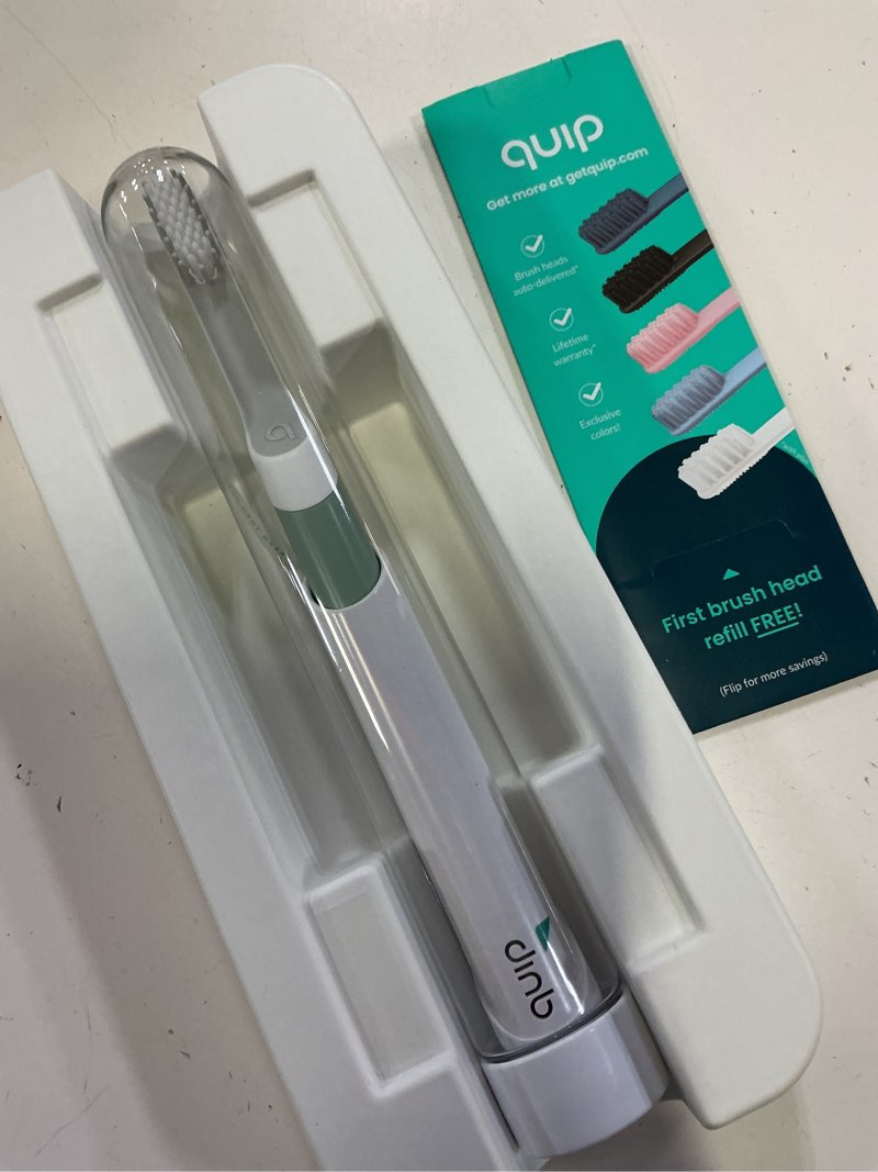 Condition photo showing Good Condition for quip sonic adult electric toothbrush soft bristles built-in timer + travel case, sage green