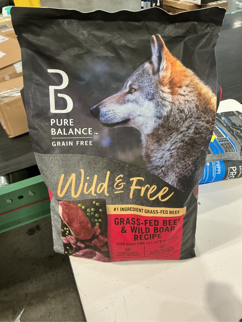 Condition photo showing Good Condition for ( best by nov 2025)pure balance wild and free grass fed beef and wild boar recipe grain free dry dog food, 4 lb