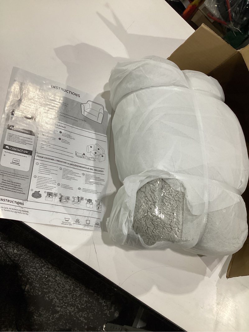 Condition photo showing Good Condition for Kids Snuggly-Soft Sherpa Chair, Cuddly Toddler Foam Chair for Boys and Girls, Light Grey