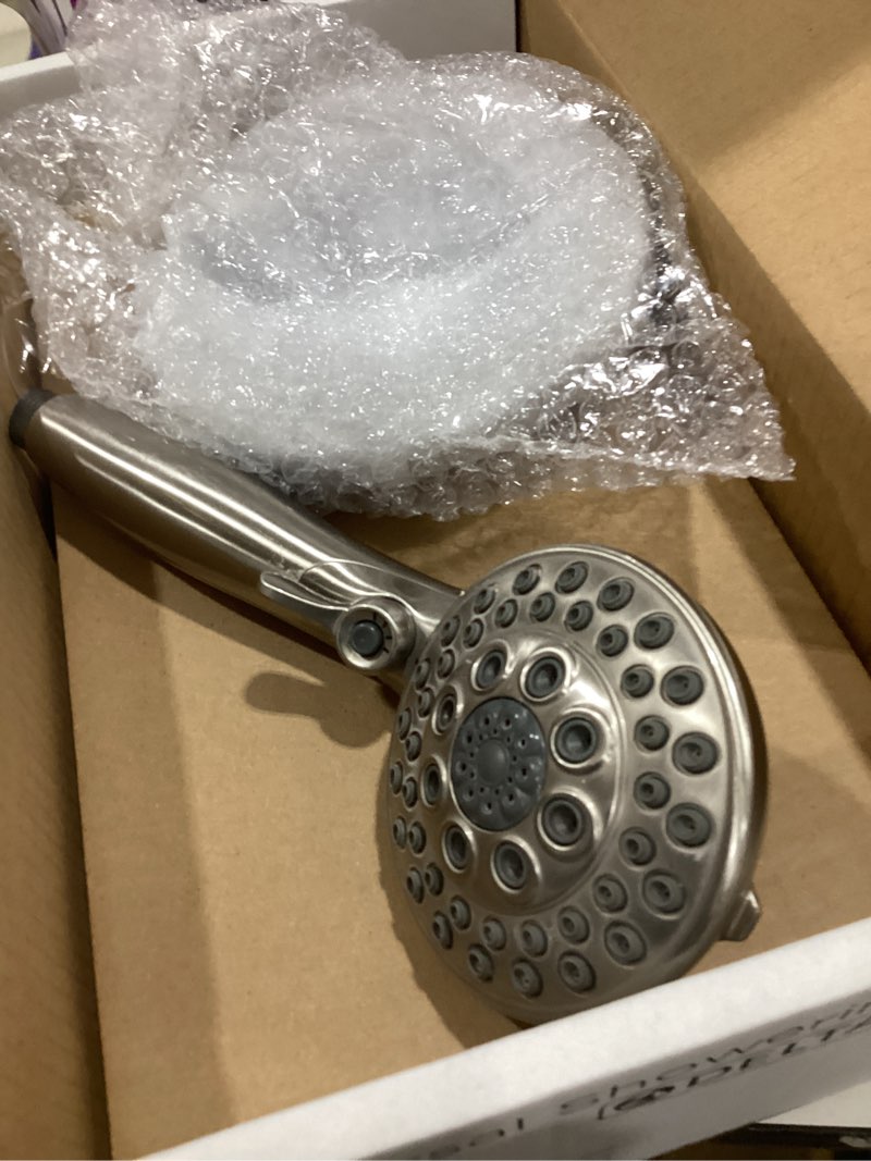 Condition photo showing As Is for delta 5-setting in2ition 2-in-1 dual shower head with handheld high pressure proclean spray, chrome detachable shower head with hose, 1.75 gpm flow rate, chrome 75548 chrome 5-spray