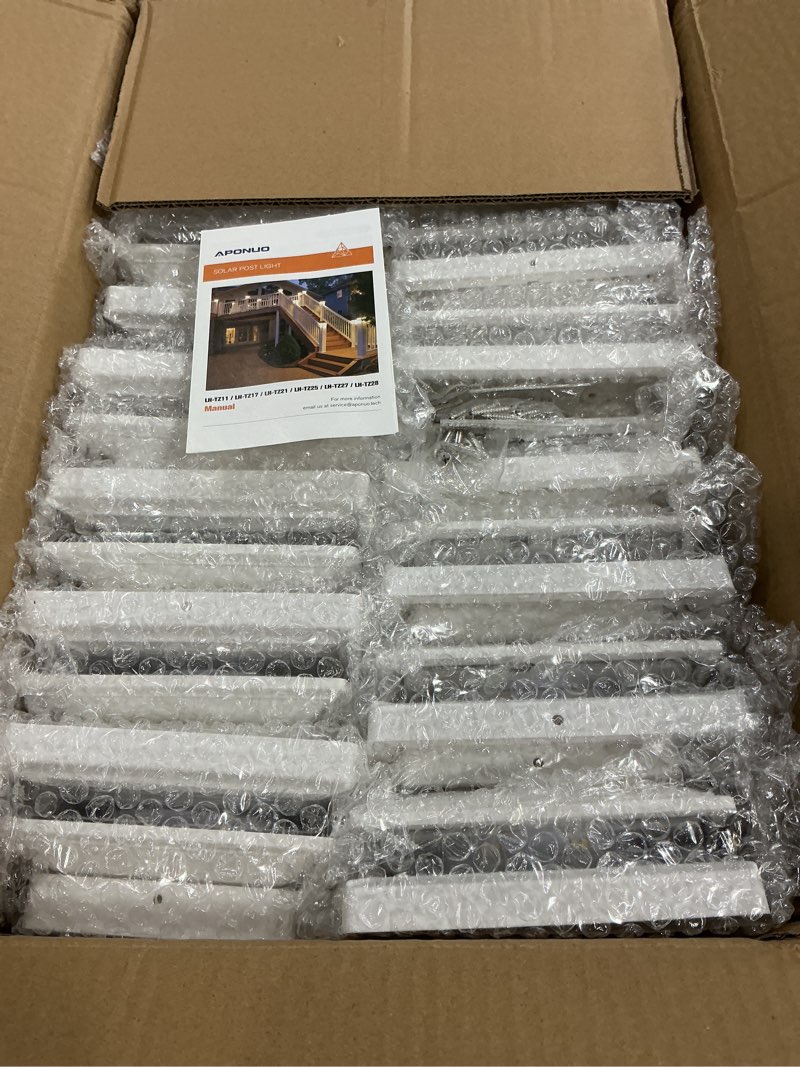 Condition photo showing New/Like New for aponuo 16 pack solar post cap lights, 2 modes(warm/cool light) outdoor waterproof fence post solar lights, solar powered garden, patio, deck decor for 4x4, 5x5, 5.5x5.5 wood & vinyl posts, white white 16 pack