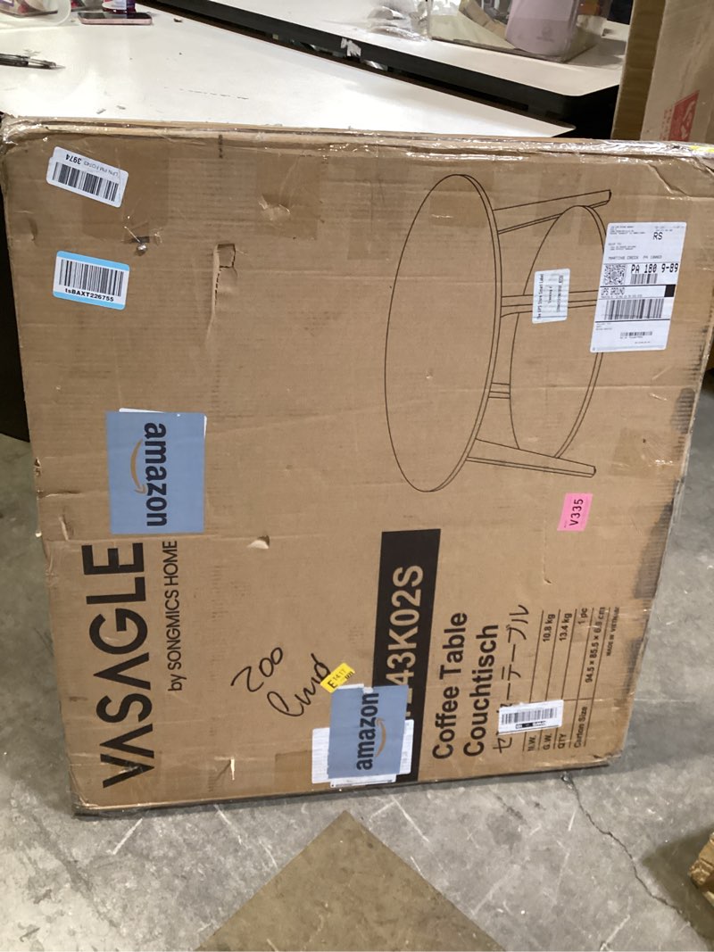 Condition photo showing New/Like New for vasagle maezo collection - round coffee table, 2-tier center table with storage, tapered legs, curved transitions, 31.5 dia. x 17.7 h inches, easy assembly, for living room, honey brown ulct243k41