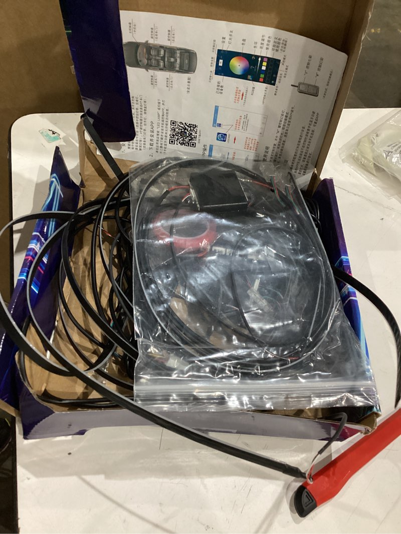 Condition photo showing As Is for acrylic interior car led strip light with wireless app, rgb 18 in 1 with 175 inches 593 leds fiber optic ambient lighting kits, 16 million colors sound active function car neon lights