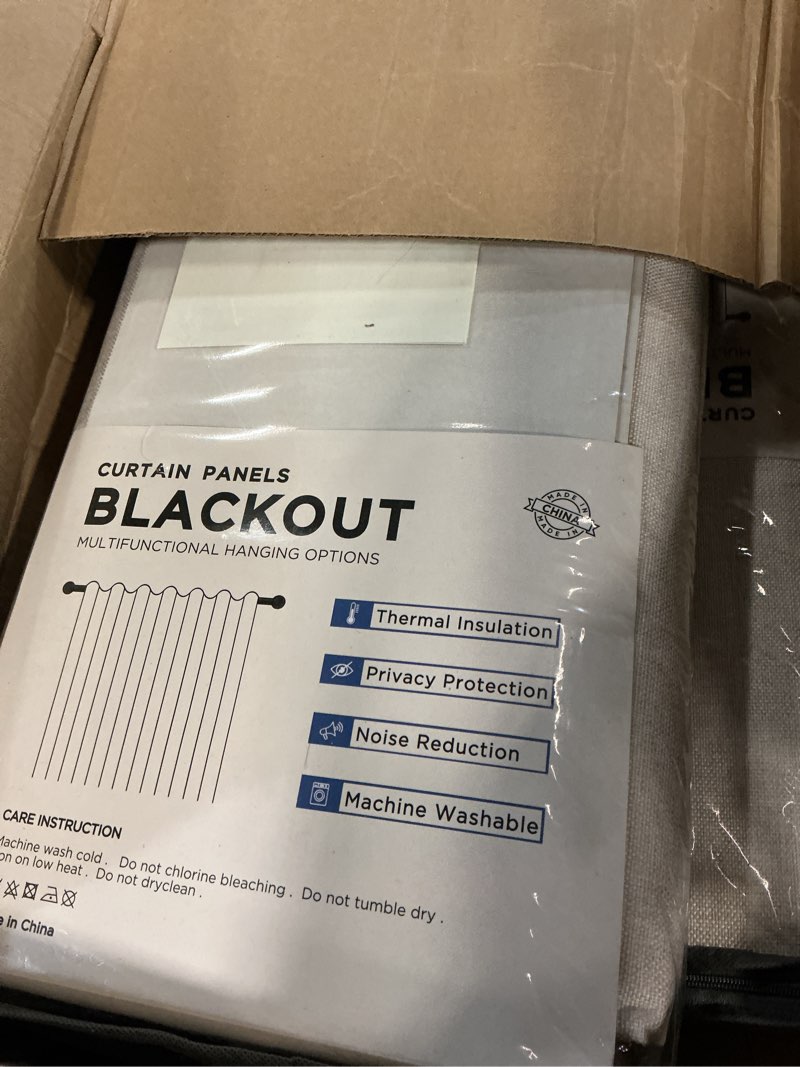 Condition photo showing New/Like New for inovaday 100% blackout curtains 63 inches length 2 panels set, back tab/rod pocket linen black out curtains for bedroom, thermal insulated window drapes - beige, w50 x l63 #02 beige 50"w x 63"l (pack of 2)