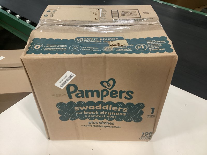 Condition photo showing New/Like New for pampers swaddlers diapers, size 1 (8-14 lbs), 198 count, absorbent, keeps baby dry and comfortable, skin safe disposable baby diaper (packaging may vary) size 1 198