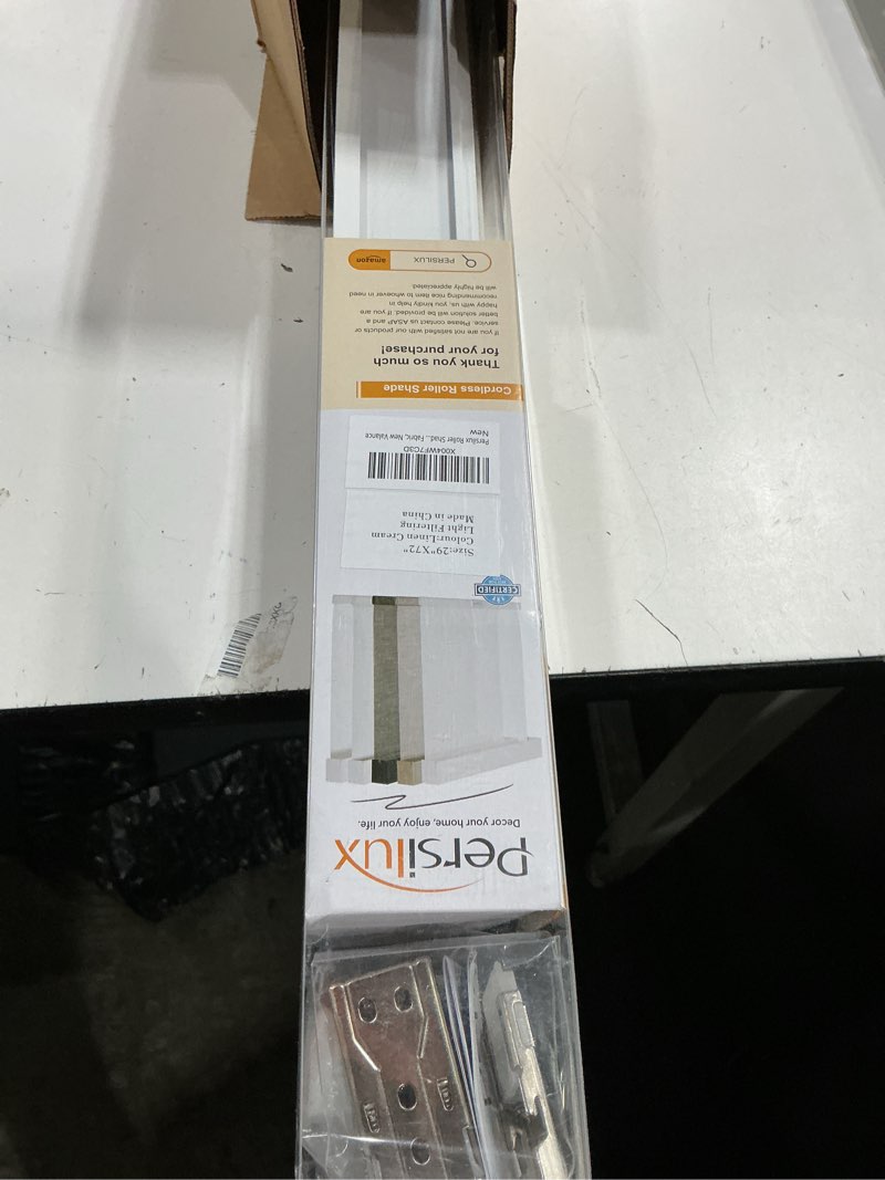 Condition photo showing As Is for persilux cordless light filtering roller blinds, natural woven linen fabric, privacy roller shades for indoor windows, thermal insulated window blinds for home office door, linen cream 29" w x 72" h 29"w x 72"h linen cream-light filtering
