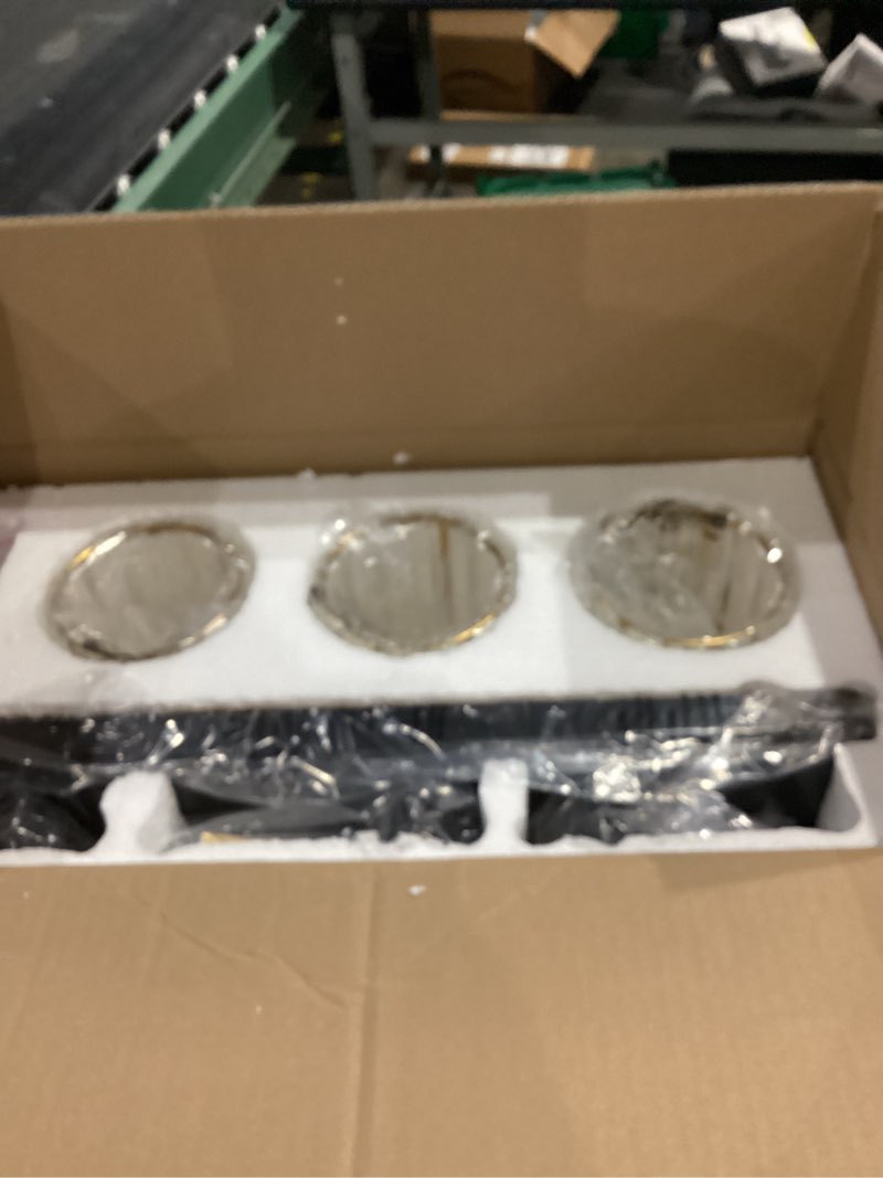 Condition photo showing Good Condition for Modern Crystal Bathroom Vanity Lights, 3-Lights Black Gold Bathroom Light Fixtures Over Mirror, Crystal Vanity Light with Polished Gold Finish(Exclude Bulb) Black Gold-Round Shade 3-Light