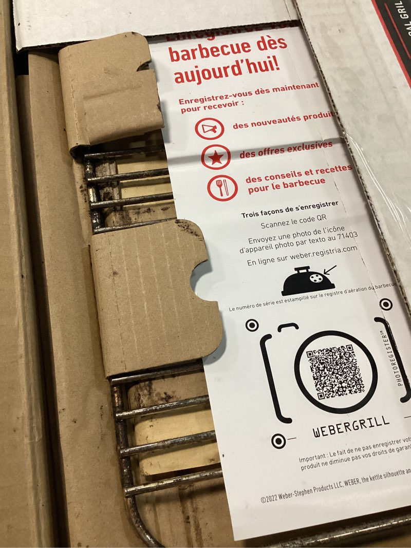 Condition photo showing As Is for weber go?anywhere charcoal grill – compact portable bbq grill for camping, tailgating & outdoor cooking with 2?piece cooking grate & precise airflow dampers charcoal split grate 11.5"x19.5"x15"