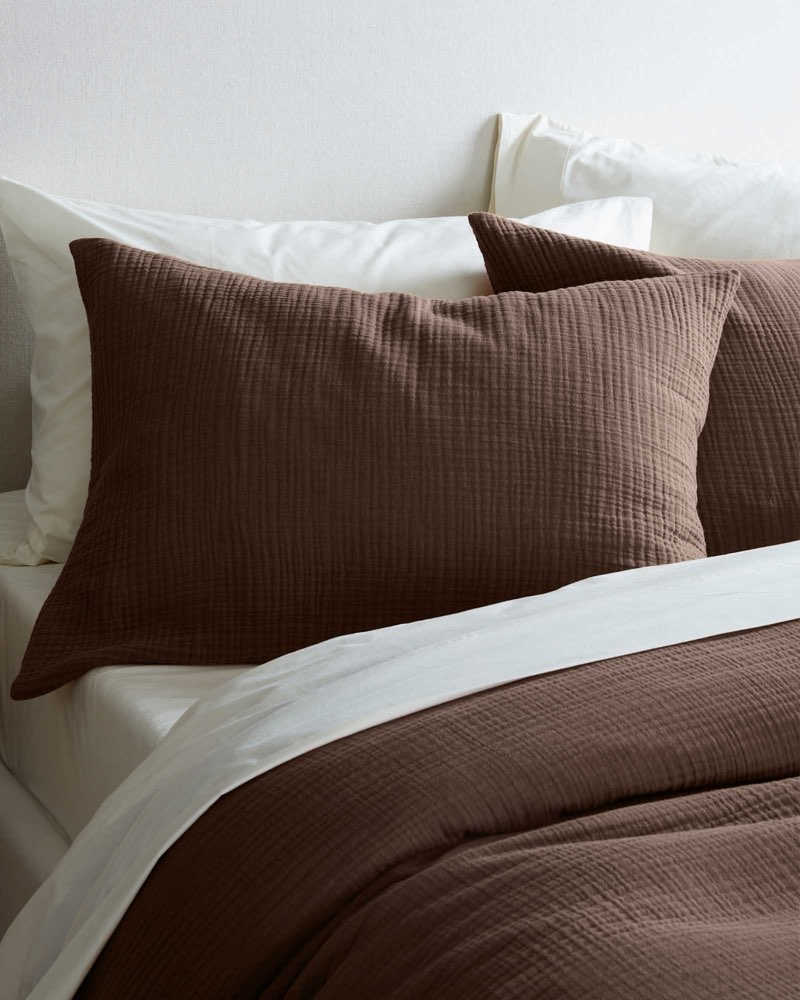 organic airy gauze sham set, king, chocolate