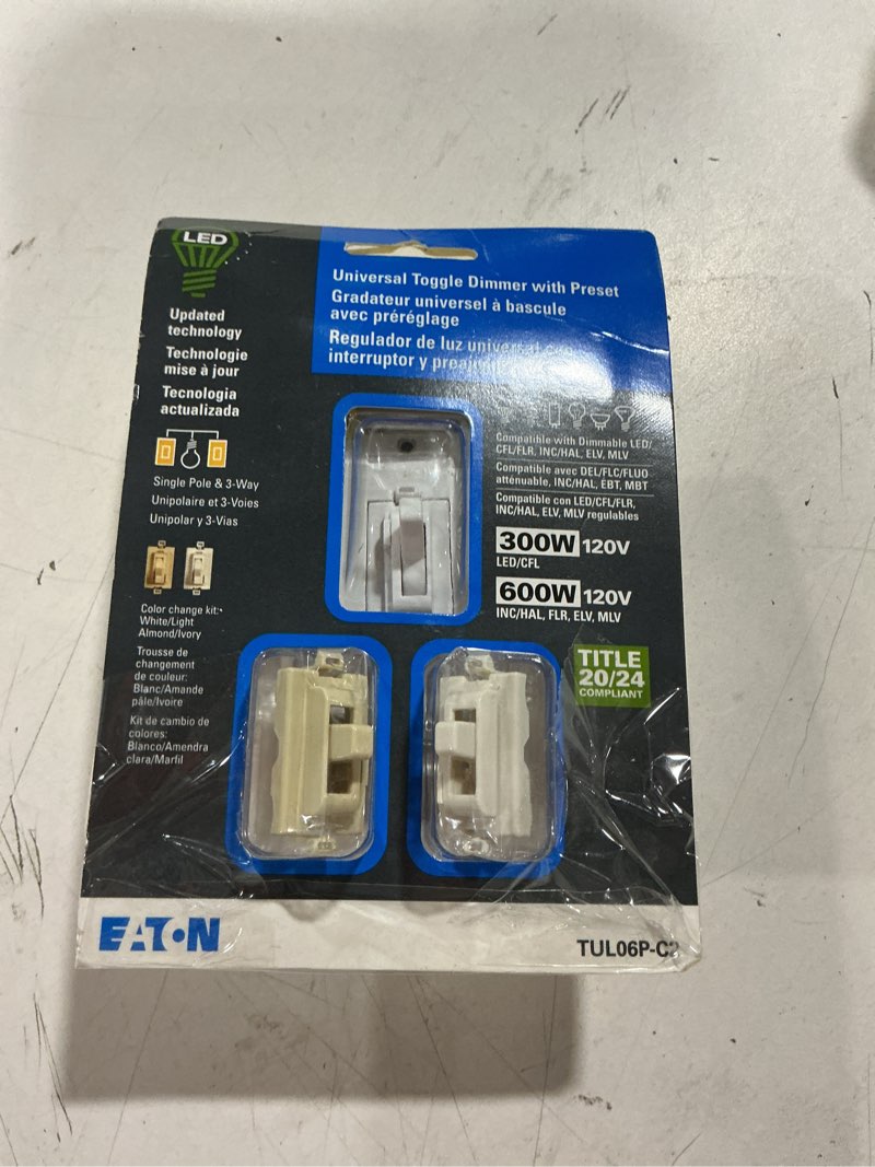 Condition photo showing Good Condition for eaton universal single-pole/3-way led toggle light dimmer, white/light almond/ivory