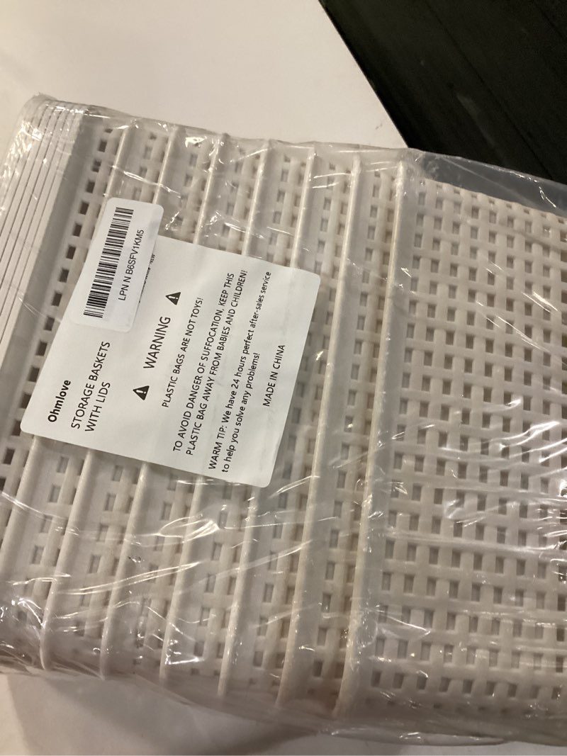 Condition photo showing Good Condition for plastic storage baskets with lid-plastic storage containers stackable storage bins: storage baskets for organizing shelves drawers desktop closet playroom classroom office,8 pack-white10.2x7.2x4.1inch