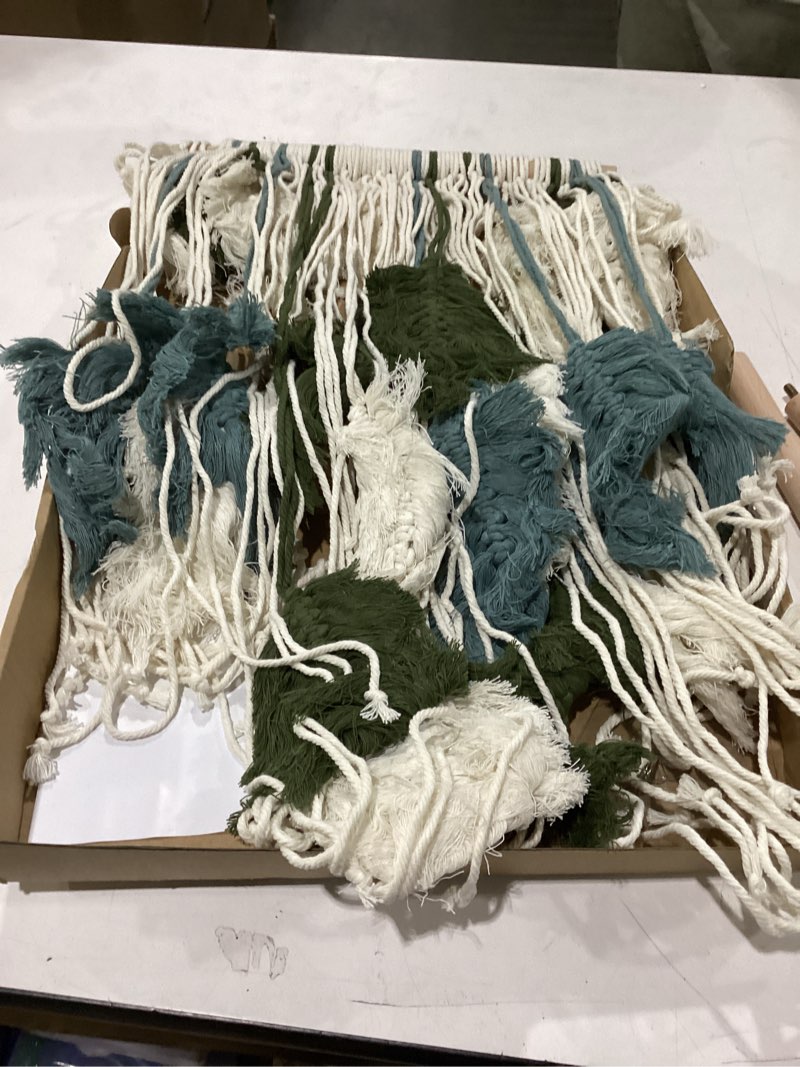 Condition photo showing New/Like New for KHOYIME Macrame Wall Hanging Large Boho Home Decor, Bohemian Leaves Tapestry Modern Handmade Yarn Woven Feather Leaf Chic Wall Art Decorations for Bedroom Living Room Nursery Backdrop 39" W X 29.5" L 39"W x 29.5"L Green