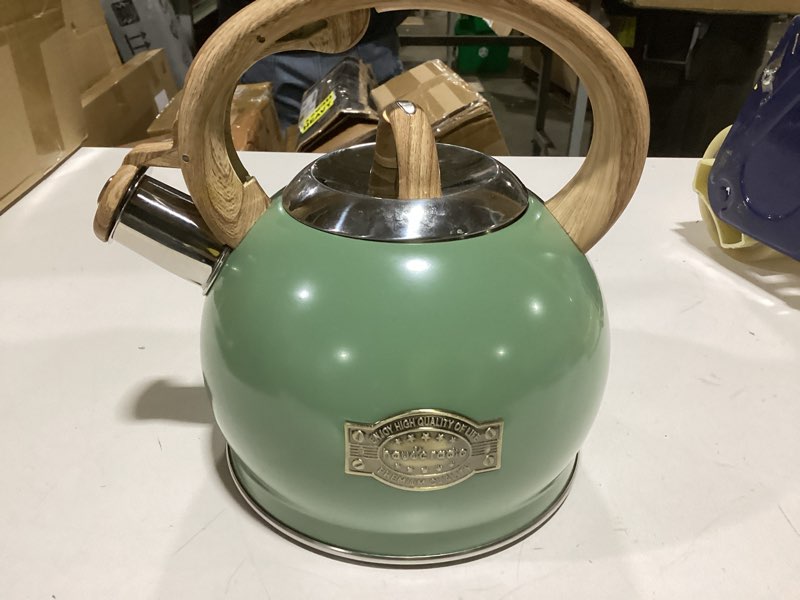 Condition photo showing New/Like New for Tea Kettle Stovetop, Black Tea Kettles-2.1 Quart Loud Whistle Stovetop Teapot,Food Grade Stainless Steel with Wood Pattern Handle, Unique Button Control Kettle Outlet for Tea, Coffee