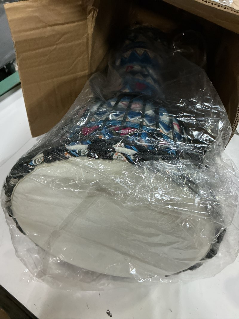 Condition photo showing New/Like New for djembe drum, aklot african drum cloth stitching 11'' x 20'' abs resin lightweight goatskin drumhead for starter beginners(blue floral) 10'' blue cloth drum