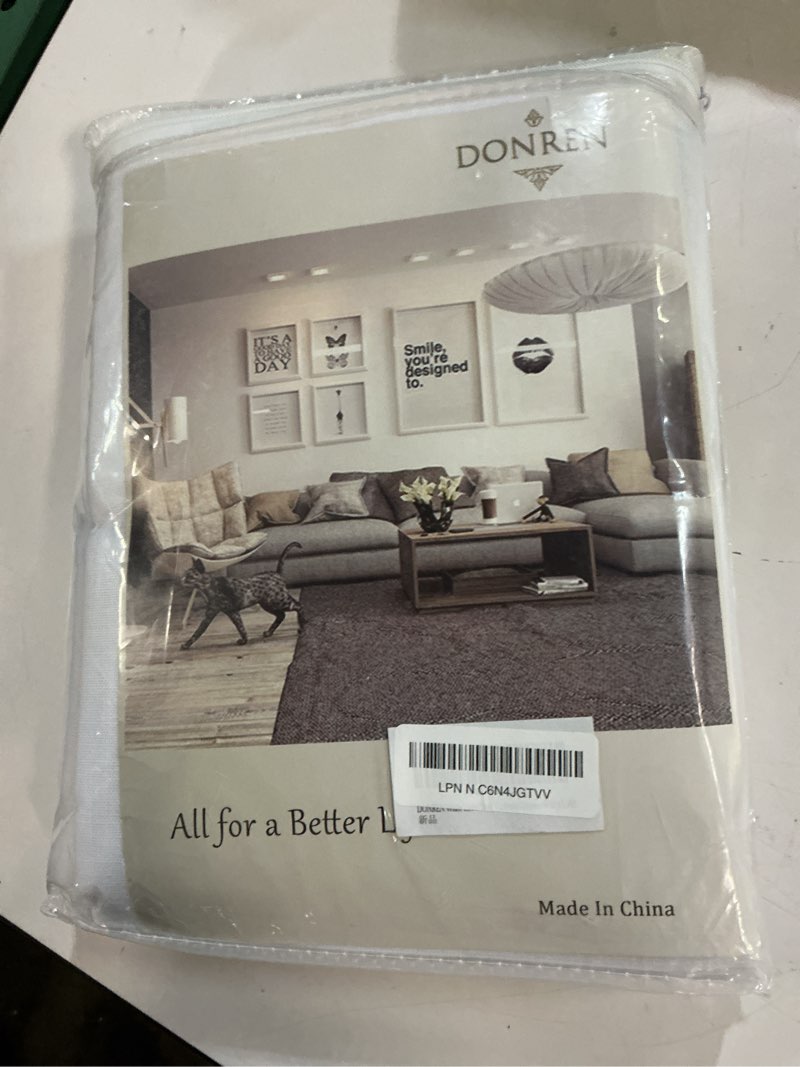 Condition photo showing New/Like New for donren white linen back tab curtains 102 inches long 2 panels for high windows -rustic hooks belt pinch pleated look easy sliding curtains light filtering semi privacy drapres w52 x l102 52"w x 102"l (pack of 2) white