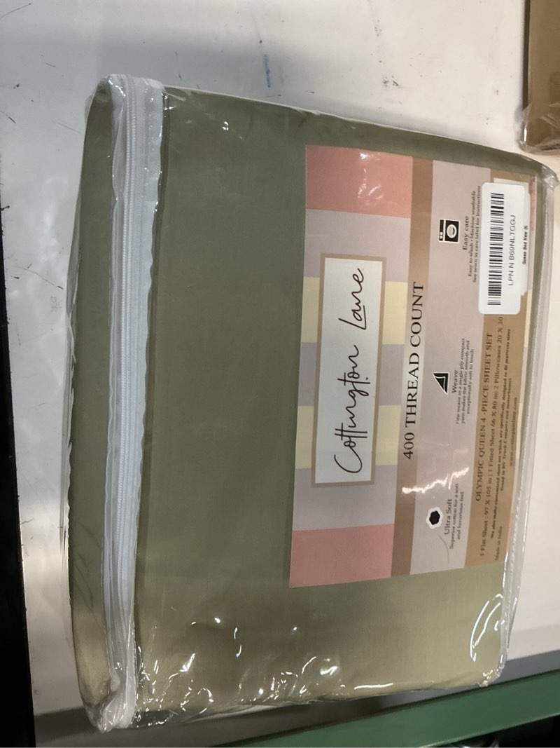 Condition photo showing New/Like New for cottington lane 100% cotton twin sheet set, 4 piece sage luxury hotel quality sheets, deep pocket fits 8-16 inch mattress, soft, durable, cooling & breathable bedding for twin bed sage twin