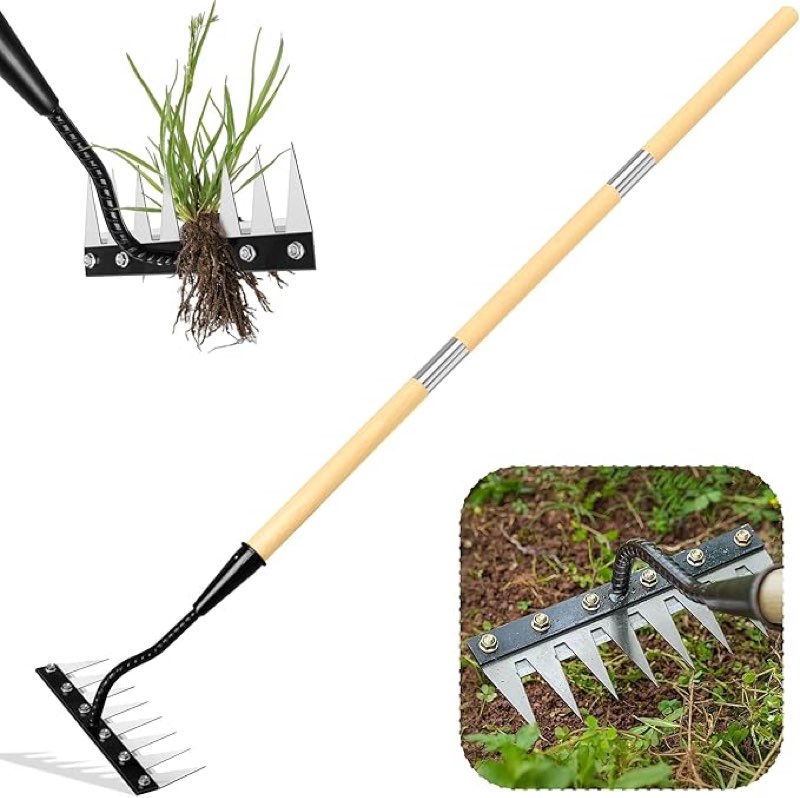iron rake 2.0 - upgraded iron weeding rake for gardening and weeding, heavy duty carbon steel rakes 