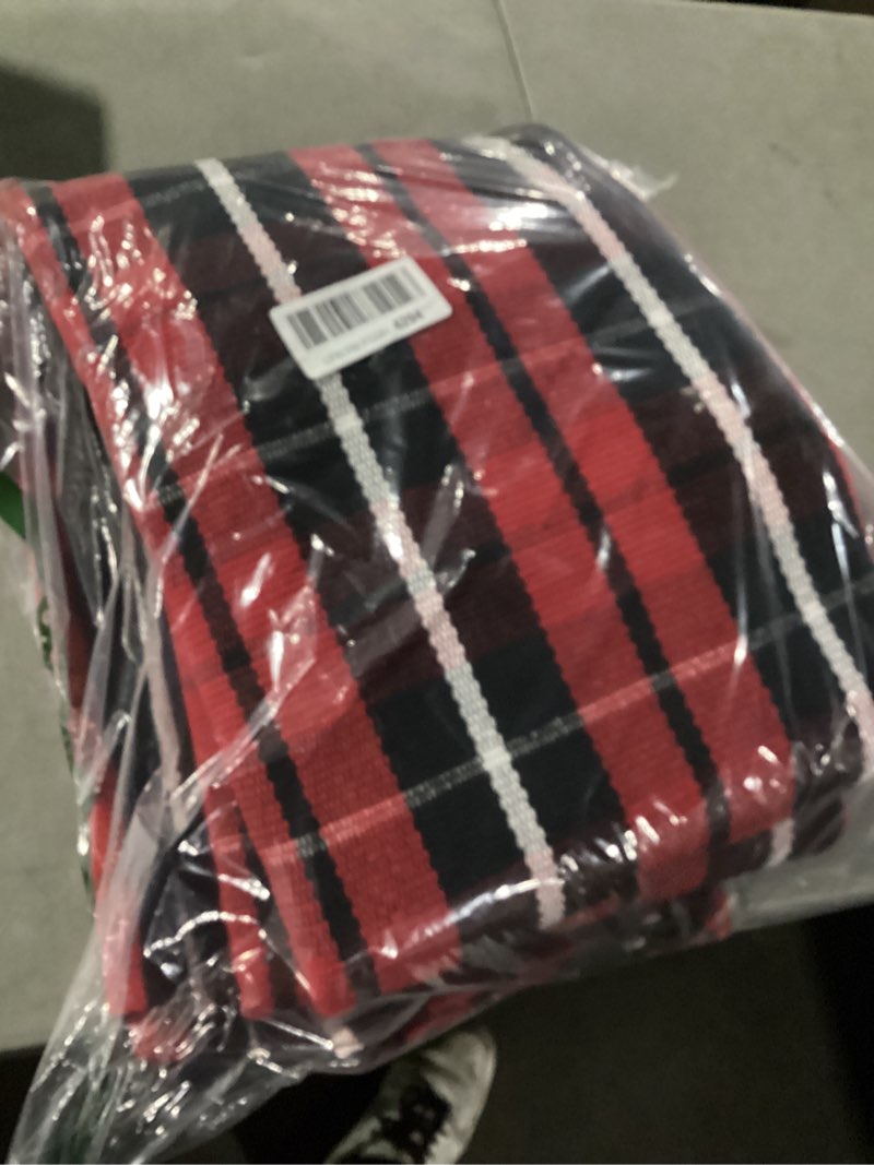 Condition photo showing As Is for Similar to photo) Nourison Grafix Red 7'10'' x 9'10'' Area-Rug, Modern, Plaid, Bed Room, Living Room, Dining Room, Kitchen, Easy-Cleaning, Non Shedding, (8' x 10')
