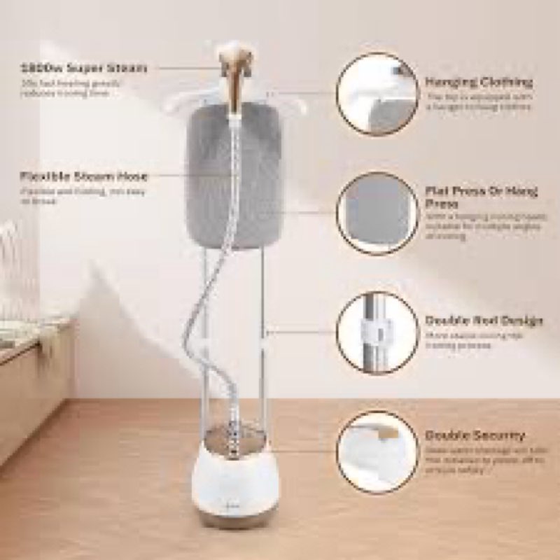 HAPAIS Steamer for Clothes,1800W Standing Garment Steamer 30s Heat-up with Adjustable Stable Double 